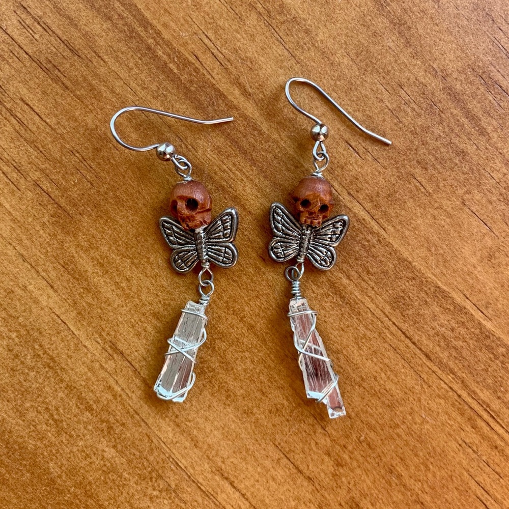Skull butterfly dangle earrings